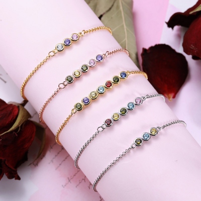 Customized Birthstones Sterling Silver Bracelet, Gift for Women Wife Mom Girlfriend Daughter Friend