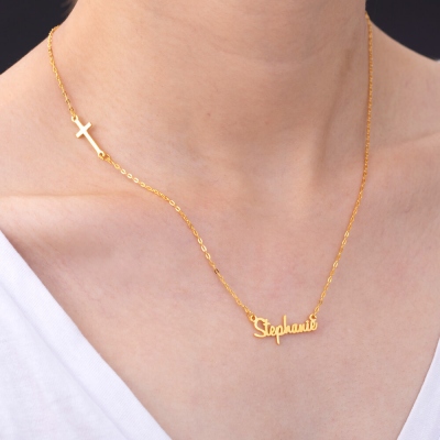 Personalized Sideways Cross Name Necklace