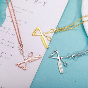 Personalized Hairdresser Necklace with Birthstone