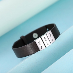 Bracelet en cuir avec nom personnalisé pour la famille