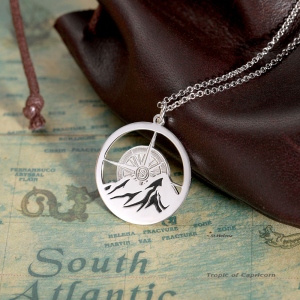 Personalized Compass Mountain Necklace 
