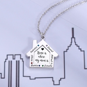 Personalized Birthstone Family Name Necklace for Mother in Silver