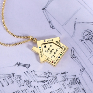Personalized Birthstone Family Name Necklace for Mother in Gold