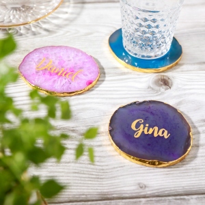 Bord doré Agate/Cristal Coaster Ensemble de 2