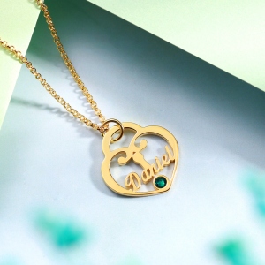 Personalized Heart Lock Birthstone Name Necklace