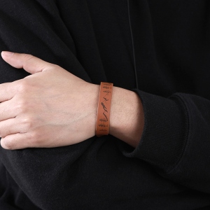 Personalized Forest & Mountain Leather Bracelet