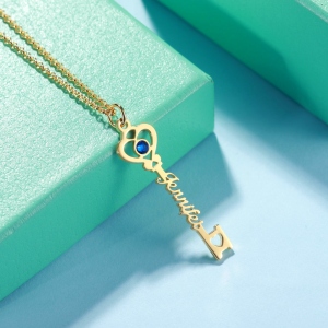 Personalized Key to True Love Birthstone Name Necklace