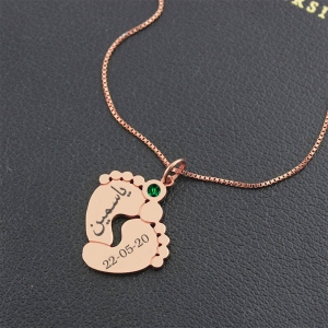 Personalized Baby Feet Birthstone Necklace