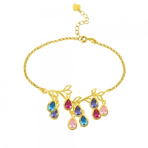 Bracelet de pierre de naissance de branche d'arbre généalogique personnalisé