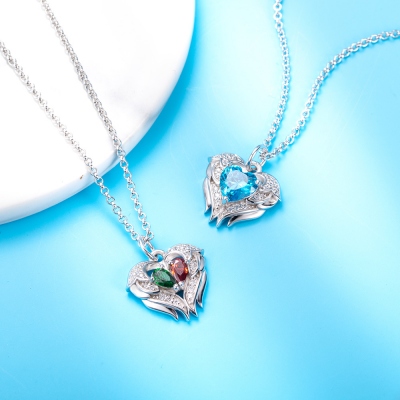 Personalized Angel Wing Necklace with Birthstones