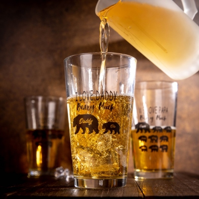 Personalized Papa Bear Beer Glass for Dad
