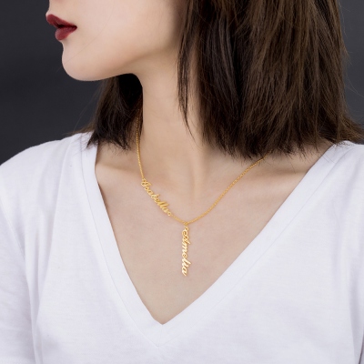 Personalized Two Names Y-shaped Necklace in Gold