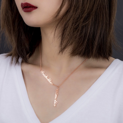 Personalized Two Names Y-shaped Necklace in Rose Gold