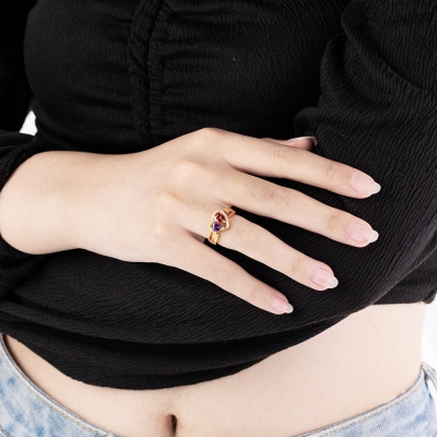 Personalized Heart Birthstone Ring Gift for Her