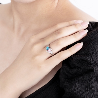 Custom Heart Birthstone Ring Sterling Silver