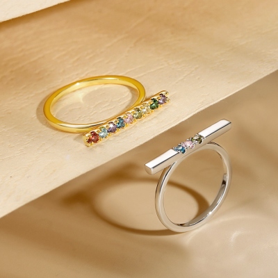 Personalized Family 1-9 Birthstone Bar Ring