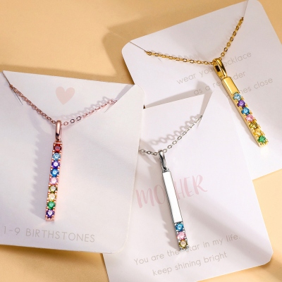 Personalized 1-9 Birthstone Bar Necklace