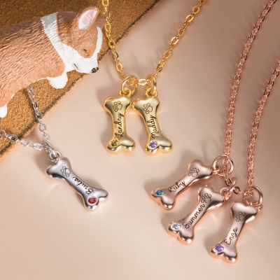 Personalized Exquisite 1-8 Name Dog Bone Necklace