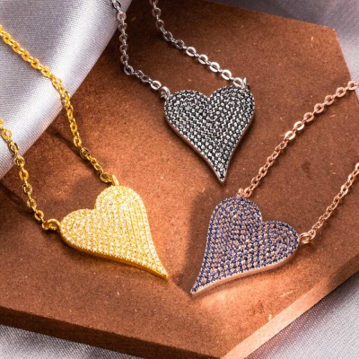 Personalized Pave Birthstone Heart Necklace