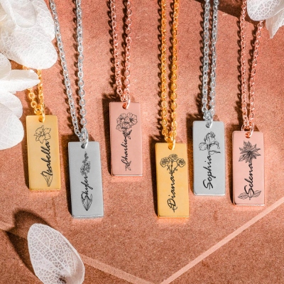 Personalized Birth Flower Name Necklace