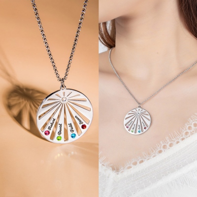 Customized Family Round & Heart Name Necklace with Birthstone