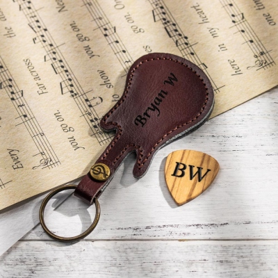 Personalized Wood Guitar Pick with Guitar Shaped Case