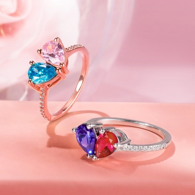 Personalized Ring with Two Birthstones to Be a Heart
