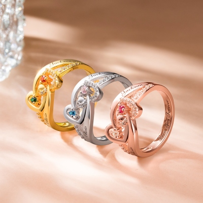 Personalized Name Double Heart Interwoven Ring