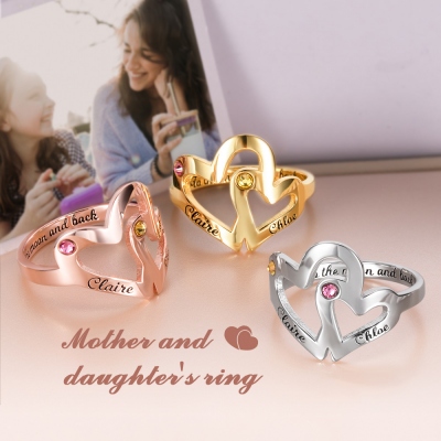 Personalized Mother Daughter Heart Ring