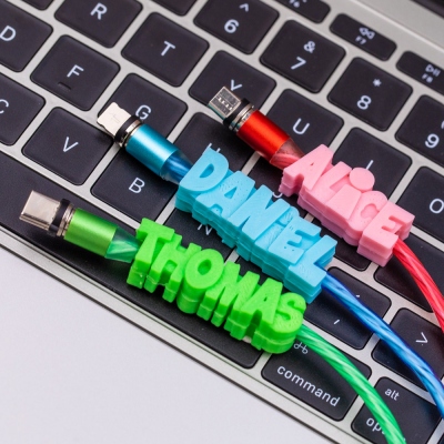 Personalized 3D Printed Name LED Flash USB Cable