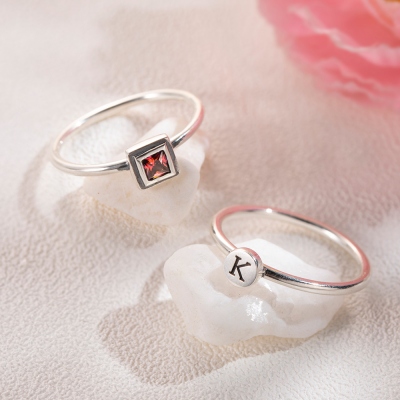 Personalized Initial and Birthstone Stackable Ring