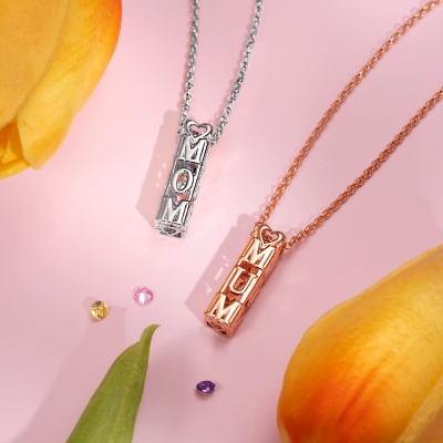 Personalized Mom and Mum Necklace with Birthstone