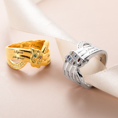 Family Jewelry Personalized 1-8 Birthstone and Name Ring