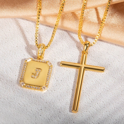 Personalized Golden Octagon Initial Necklace