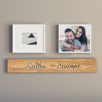 Signe de nom de couple personnalisé en bois cadeau de la Saint-Valentin