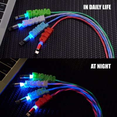 Personalized 3D Printed Name LED Flash USB Cable