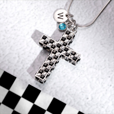 Personalized Check Flag Cross Necklace
