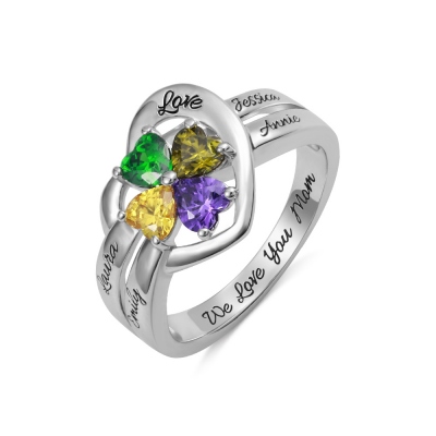 Personalized Name Heart Ring with Birthstone