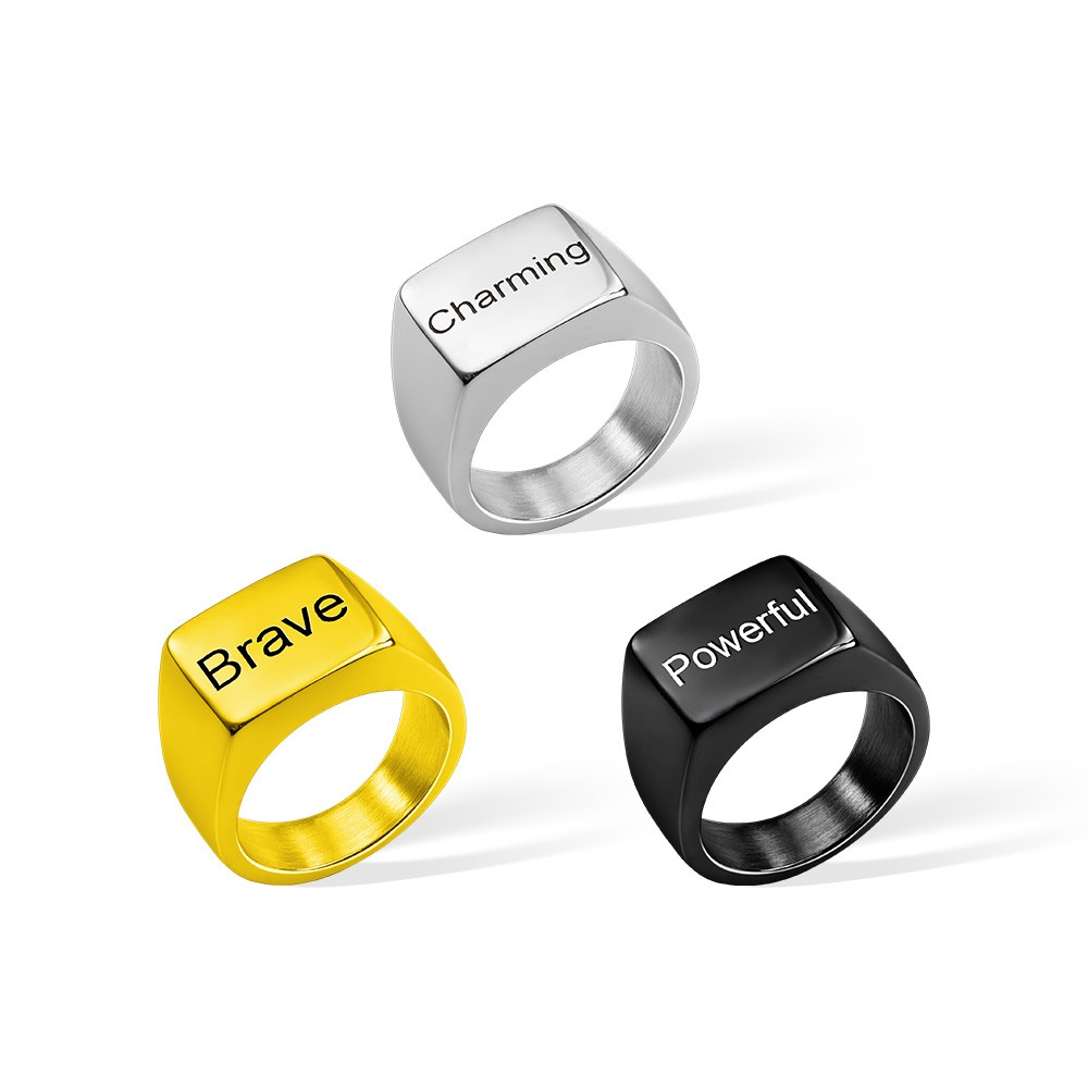 Men's Engraved Ring Stainless Steel Promise Rings, Black/Silver/Gold Plated Matte Finish Personalized Ring, Custom Men's Gifts for Husband/Dad/Boyfriend