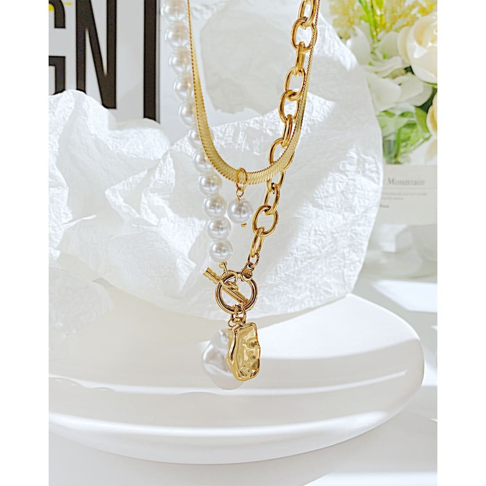Vintage Dainty Layering Necklace with Pearl, Snake Chain/Paperclip Chains Necklace for Women
