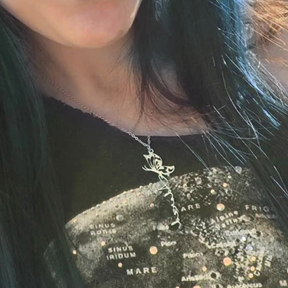 name necklace with butterfly