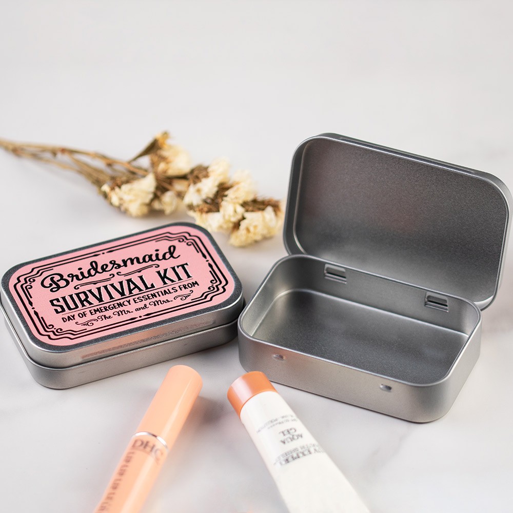 Custom Bridesmaid Wedding Day Survival Kit, Bridesmaid Gift Box Tin for Engagement Supply & Wedding Survival Kit - Sold at 3PCS