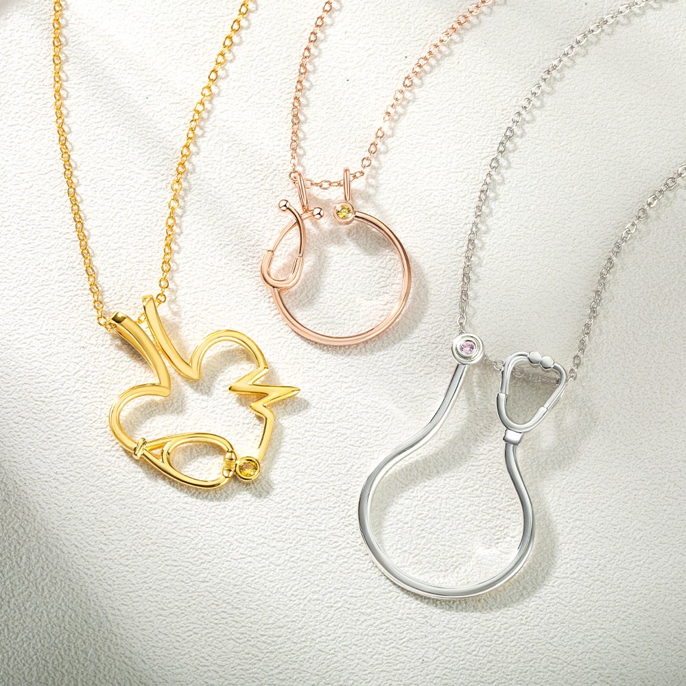 Nurse Ring Holder Necklace with Birthstone, Customized Ring Holder Necklace, Stethoscope Ring Holder Necklace, Doctor/Nurse/Graduation Gift
