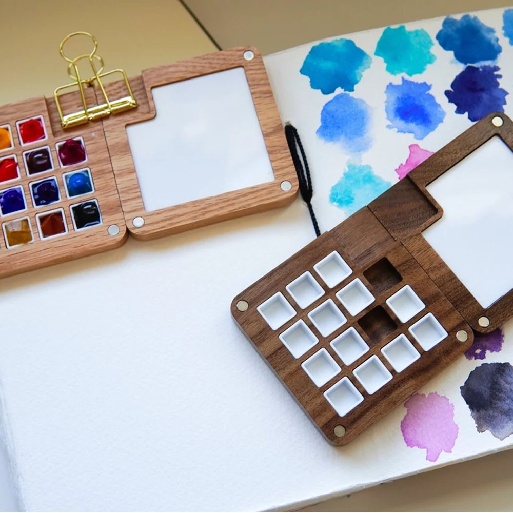 Custom Name Walnut Wood Portable Watercolor Palette