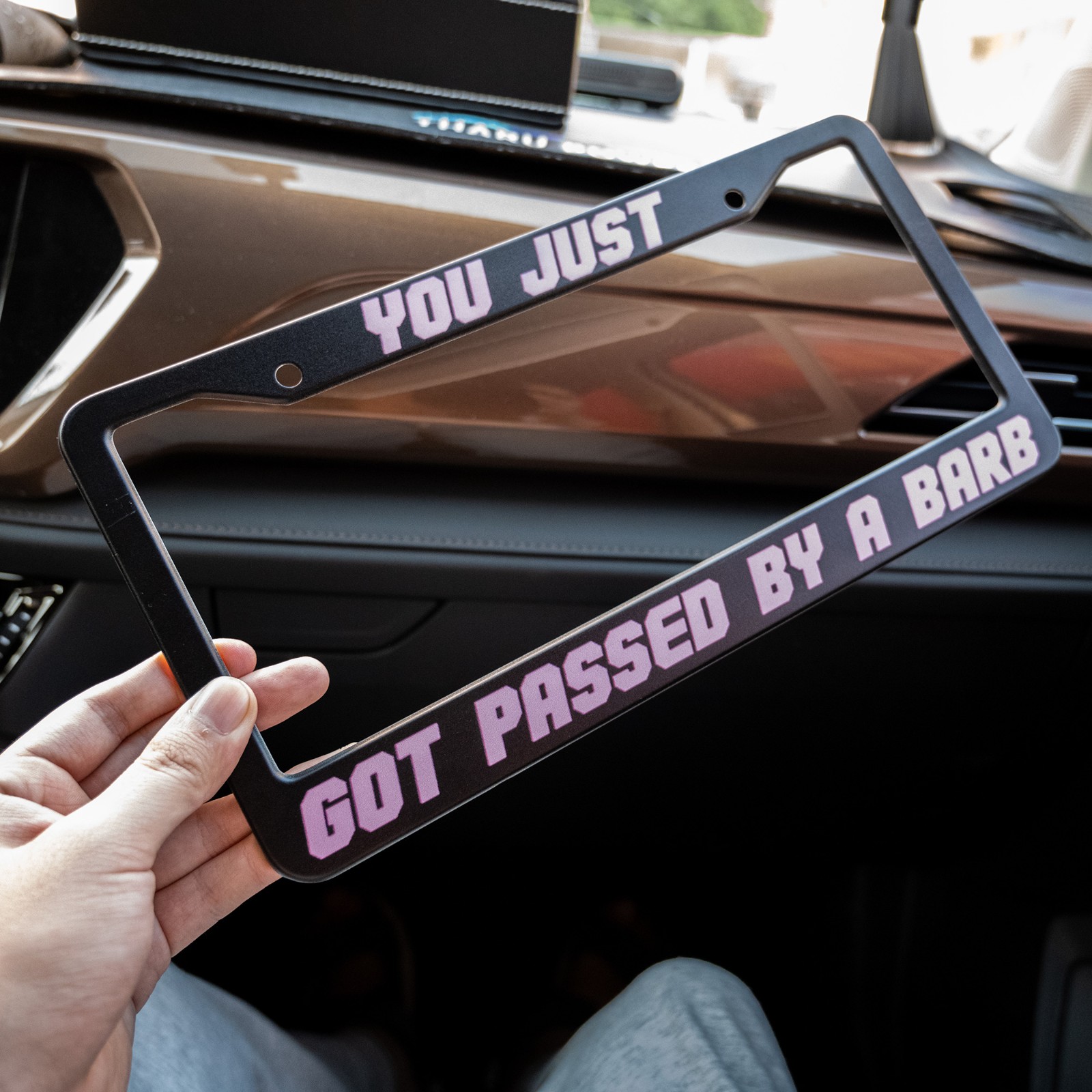 Nicki Minaj Inspired Barb License Plate Frame, License Plate, You Just Got Passed by a Barb, Auto Plate Frame Barb Car Accessories - Black and Pink