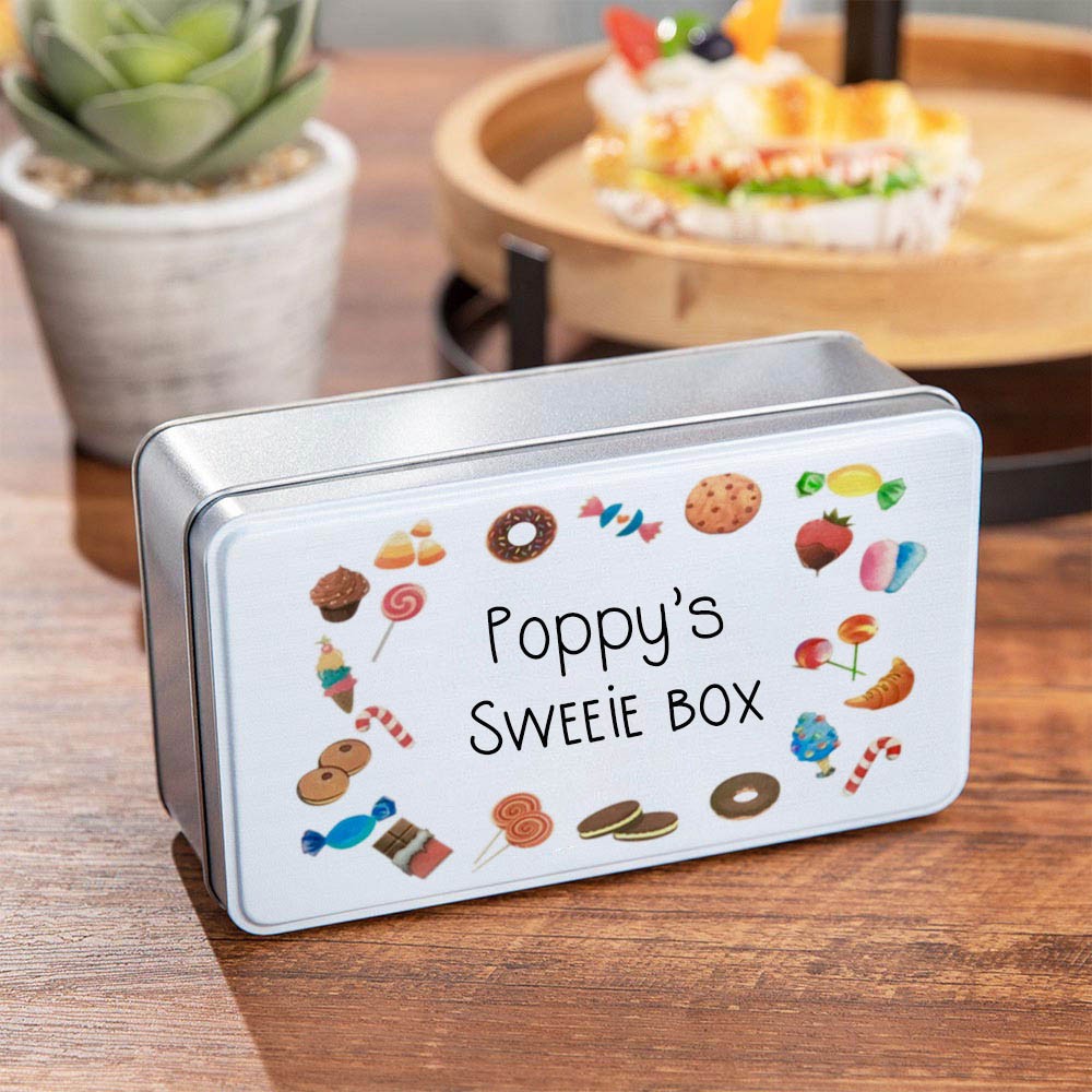 Personalized Biscuits Tin with Cute Candy Dessert Pattern, Cookie Jar Sweet Box Storage Tin Gifts for Grandad/Grandma/Nana/Mum/Dad