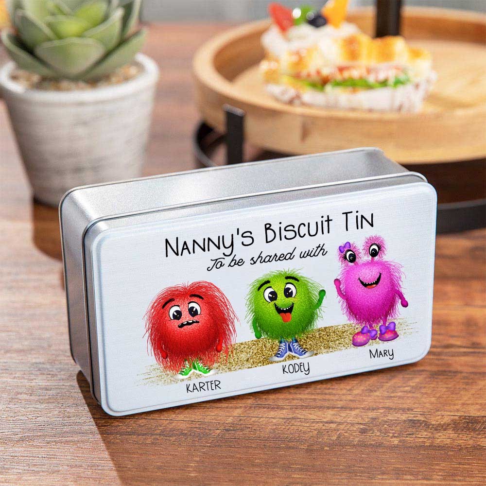 Personalized Biscuit Tin, Cute Cookie Jar with 1-8 Monsters, Cookie/Treat Storage Tin for Kitchen Counter, Decorative Snack Storage Tin