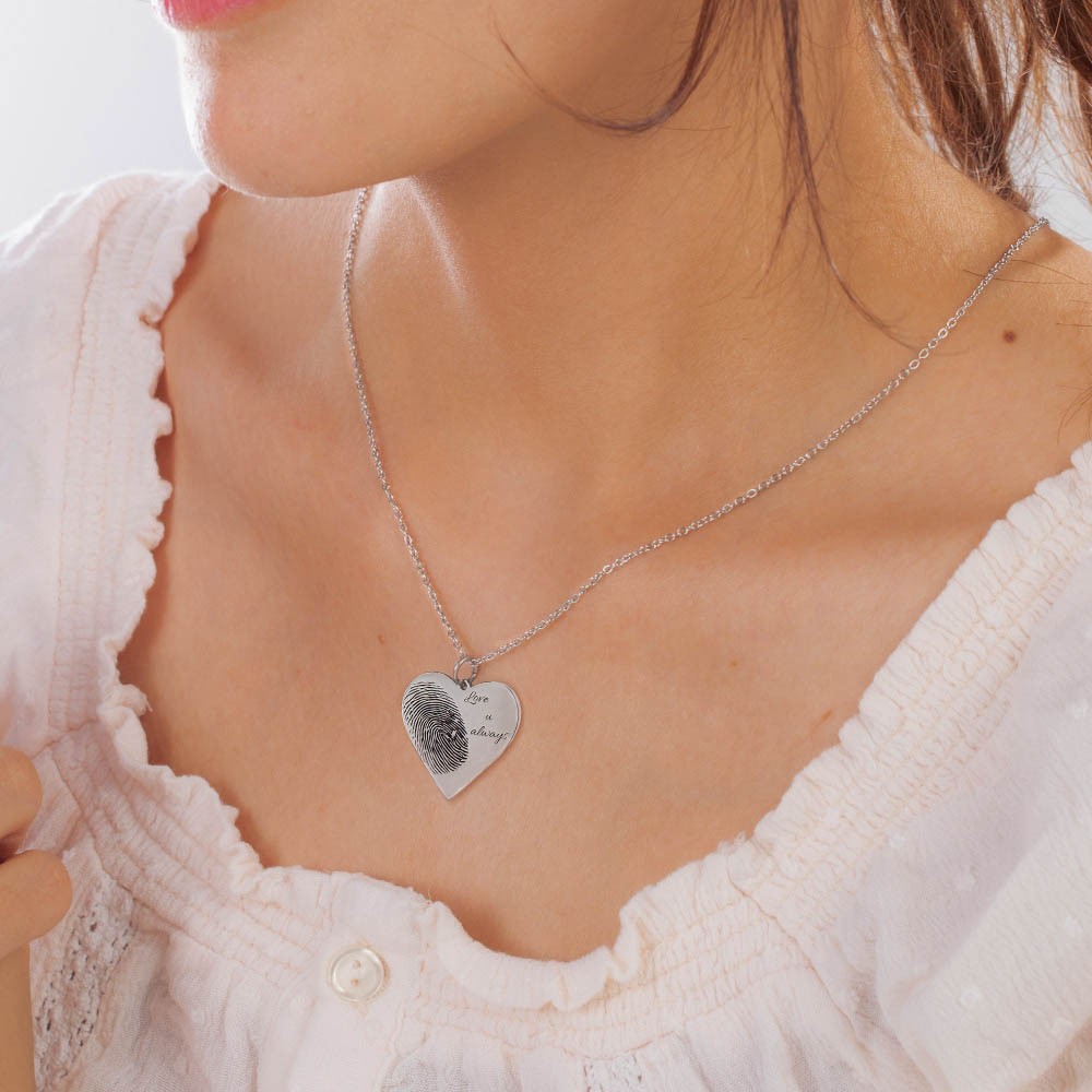 Colar de coração com impressão digital gravada, colar de foto personalizado com pingente de lembrança de impressão digital, joias comemorativas para presentes de aniversário de aniversário