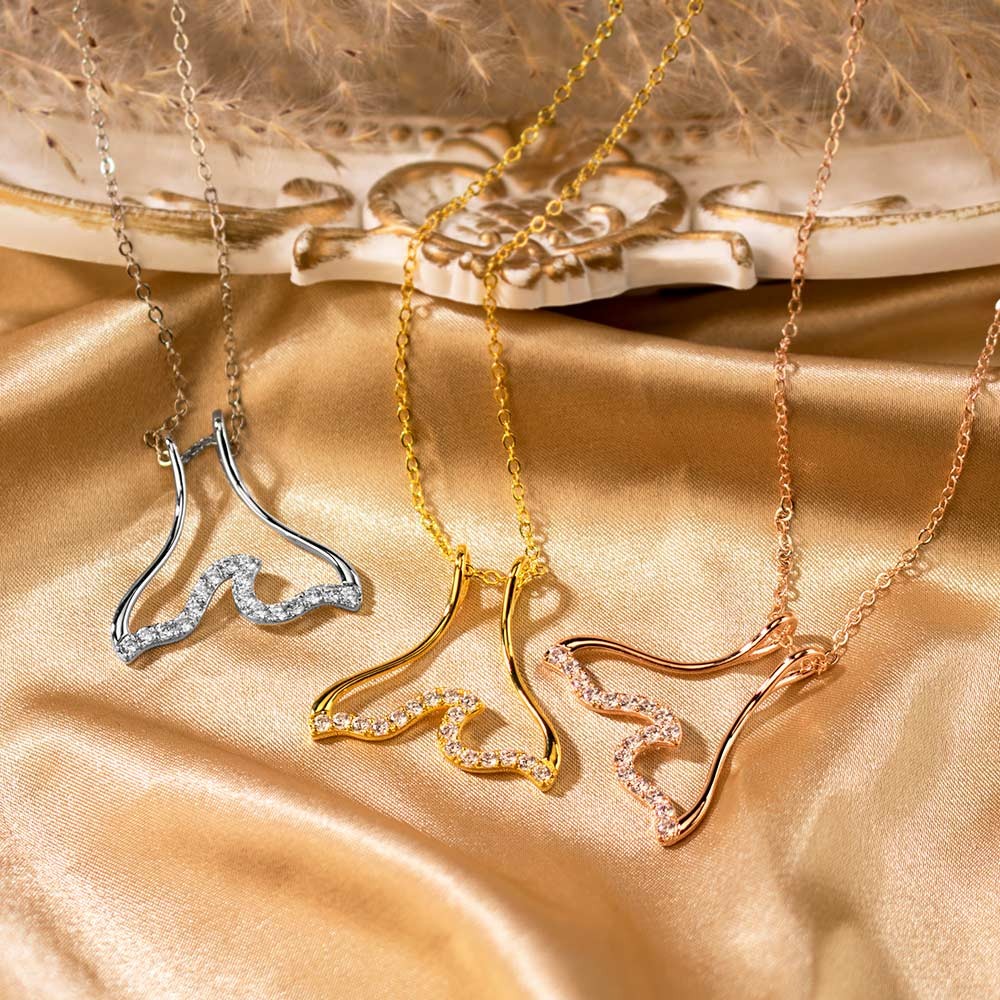 Waves Necklace Ring Holder Necklace with Zircon, Wedding Ring Keeper Necklace, Mermaid Tail Pendants Necklace, Gift for Women/Nurses/Mothers/Wife