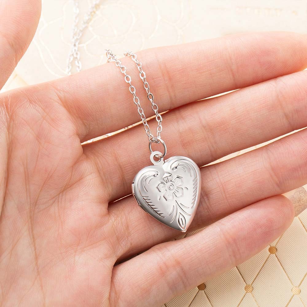 Colar de medalhão de coração personalizado com flor, colar de foto, colar de prata esterlina, colar delicado/pequeno medalhão, presente para esposa/menina/mãe